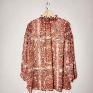 Melloday Orange Patterned Flowy Blouse Size Large